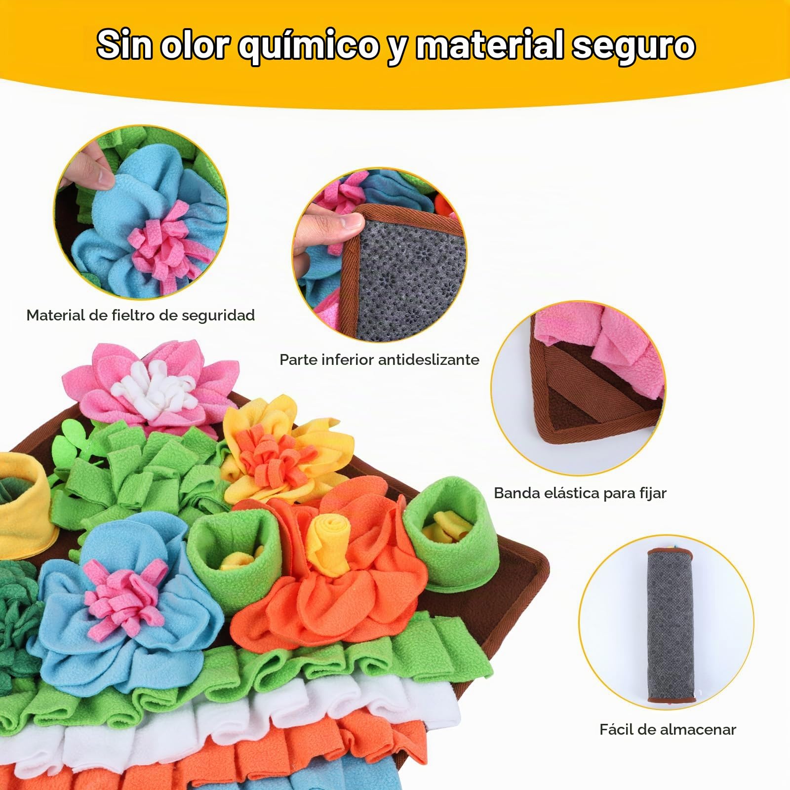 Romon Alfombra Olfativa para Perros – 40x40 cm, Manta Olfativa de Felpa Colorida, Juego Interactivo para Perros, Gatos y Conejos, Antideslizante, Lavable y Plegable, Marrón