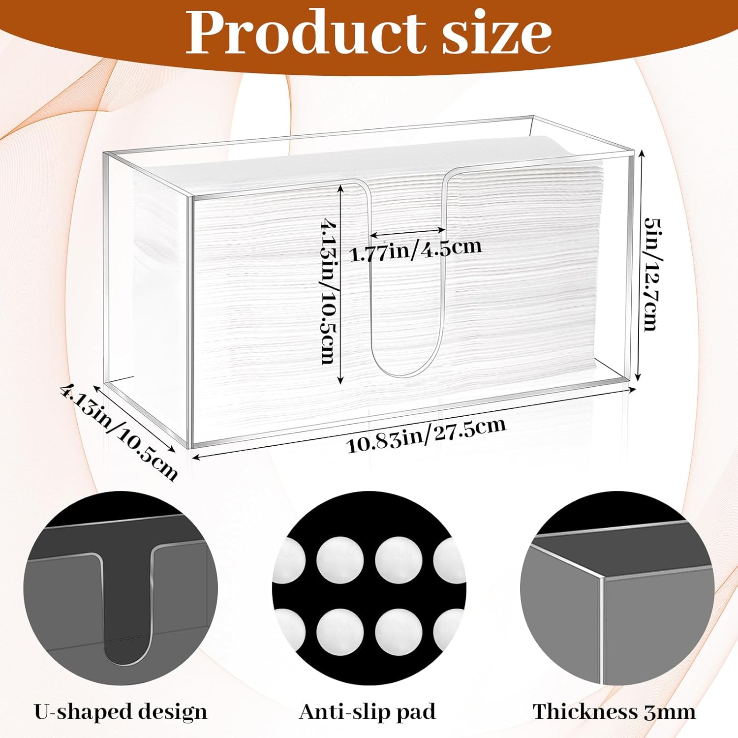 2 Pack Acrylic Paper Towel Holder Clear Napkin Holder Countertop Dispenser Napkin Storage Box for Z-fold C-fold or MultiFold Trifold Paper Towels for Bathroom Kitchen Restaurant - Image 3