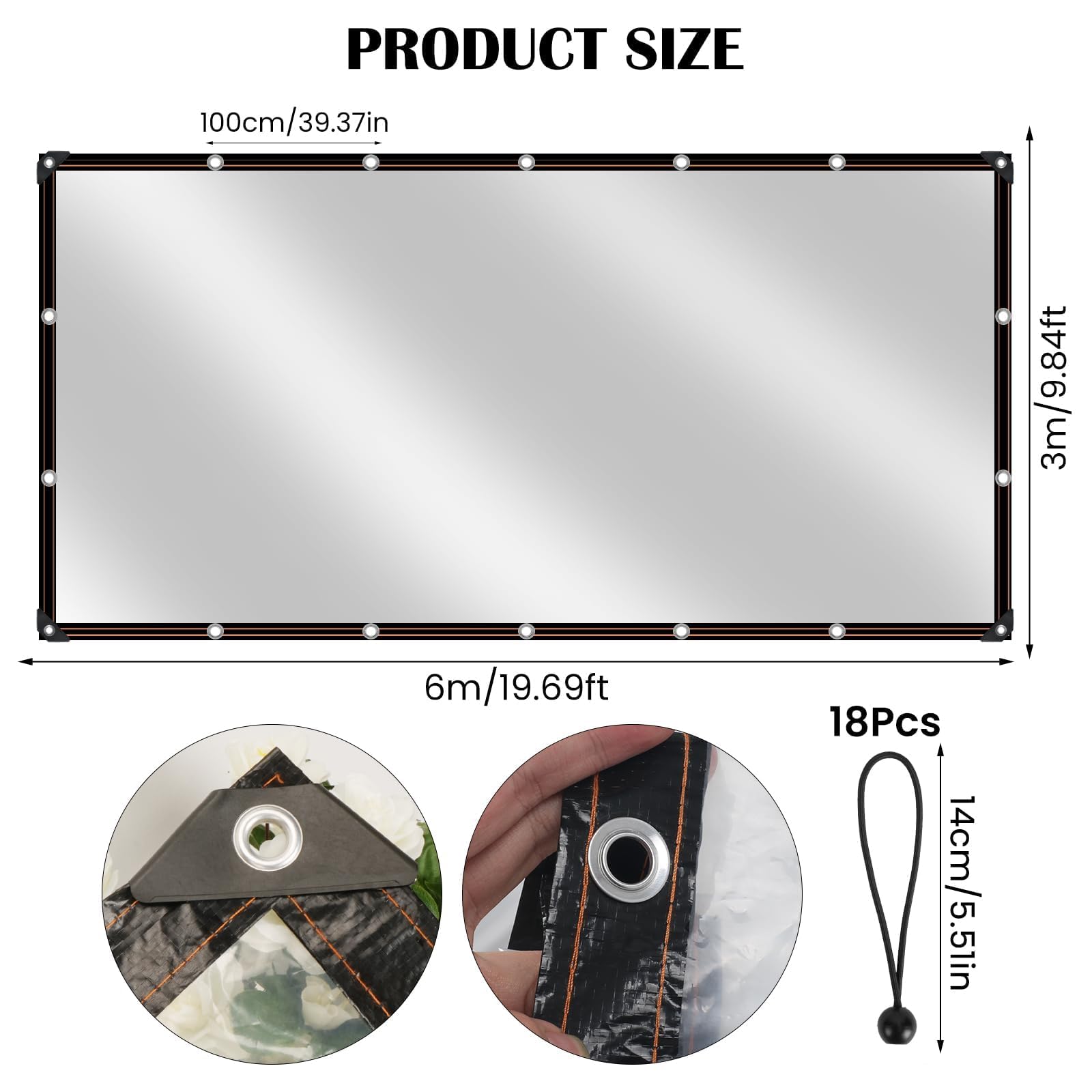 3 x 6 m Lonas Impermeables Exterior Transparente, Lona Transparente Exterior Toldo con Ojales Plastico Invernadero para Plantas Invernadero Jardines Camiones Cenadores Muebles