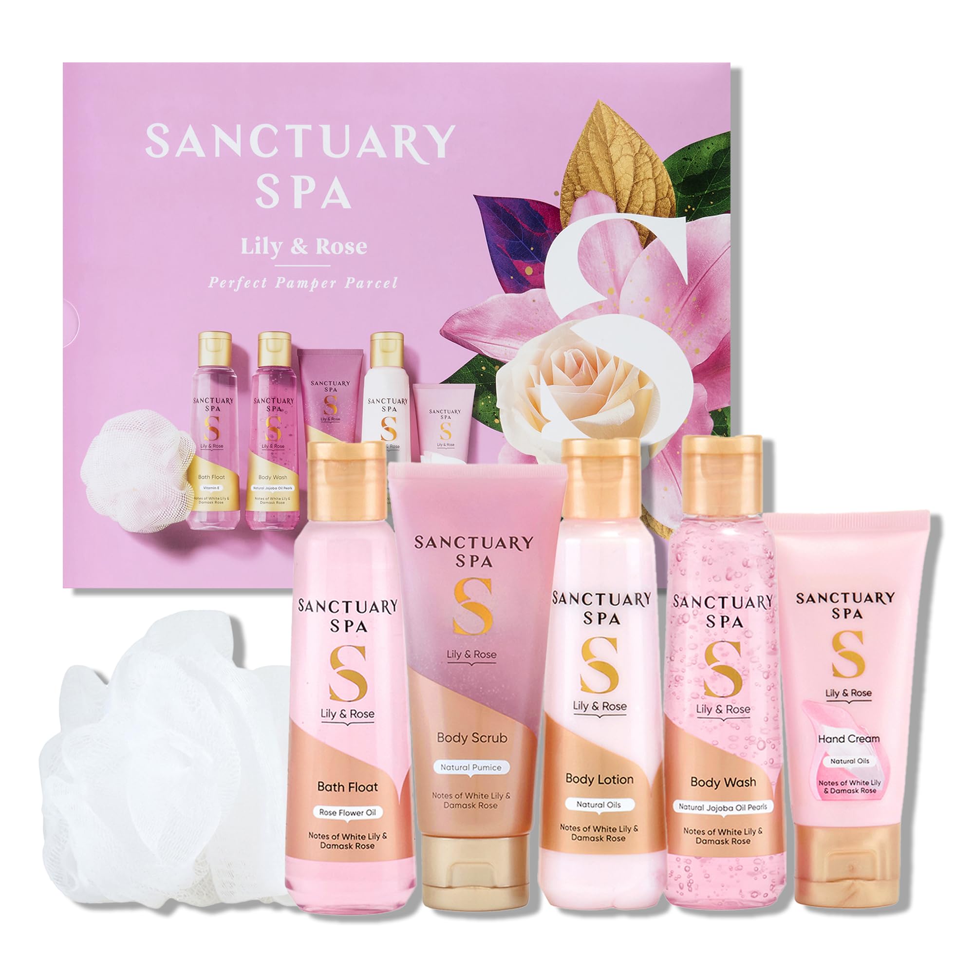 SANCTUARY Spa Lily & Rose Perfect Pamper Parcel – Luxury Bath & Body Gift Set for Women with Shower Gel, Body Lotion & More – Relaxing Spa Gift for Her, Ideal for Birthday, Christmas & Self Care