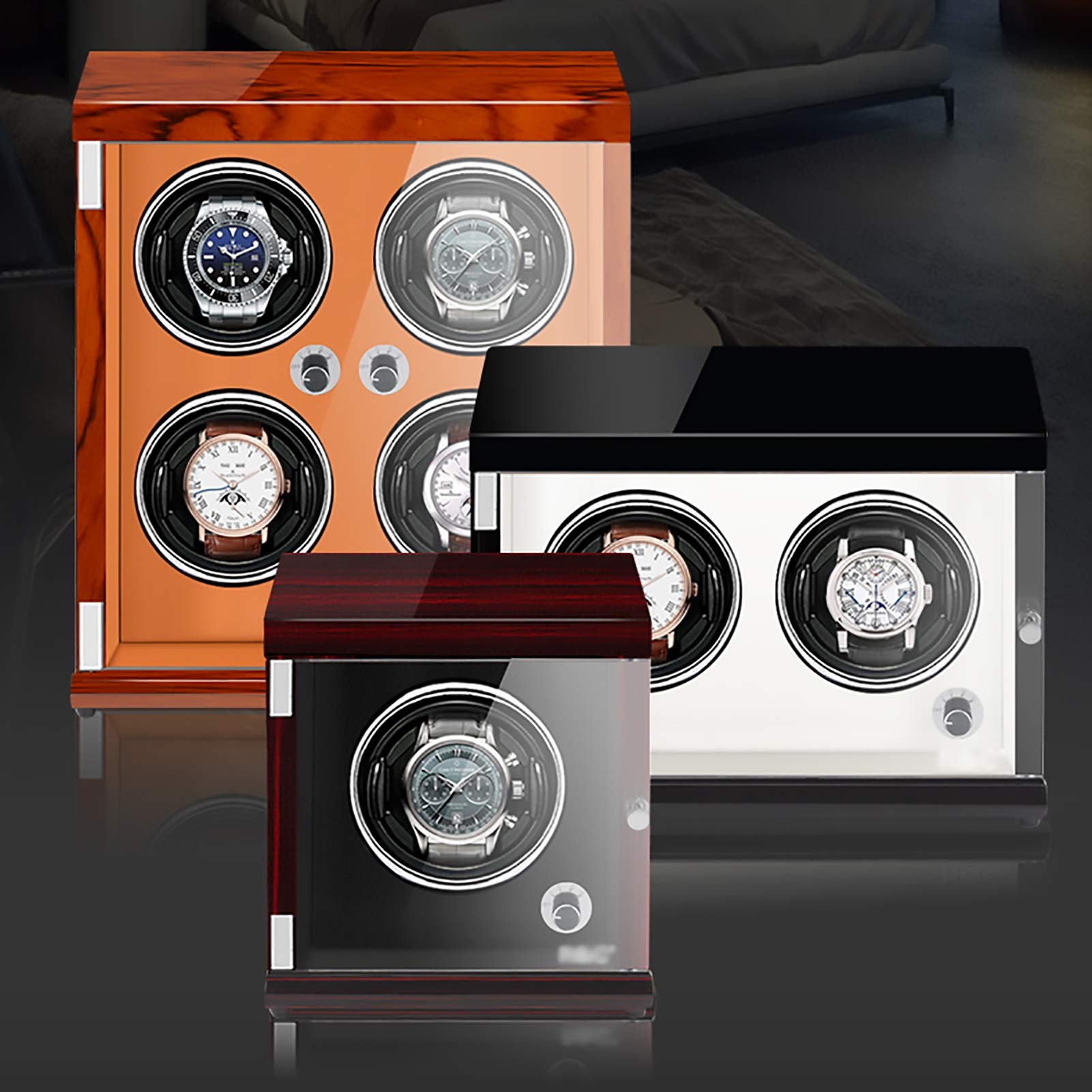 Scatole per Orologi Automatiche in Legno con rotelle, Scatola portaoggetti con Schermo LCD Touch Screen e retroilluminazione Interna per 3/4/6/9/12 Orologi.