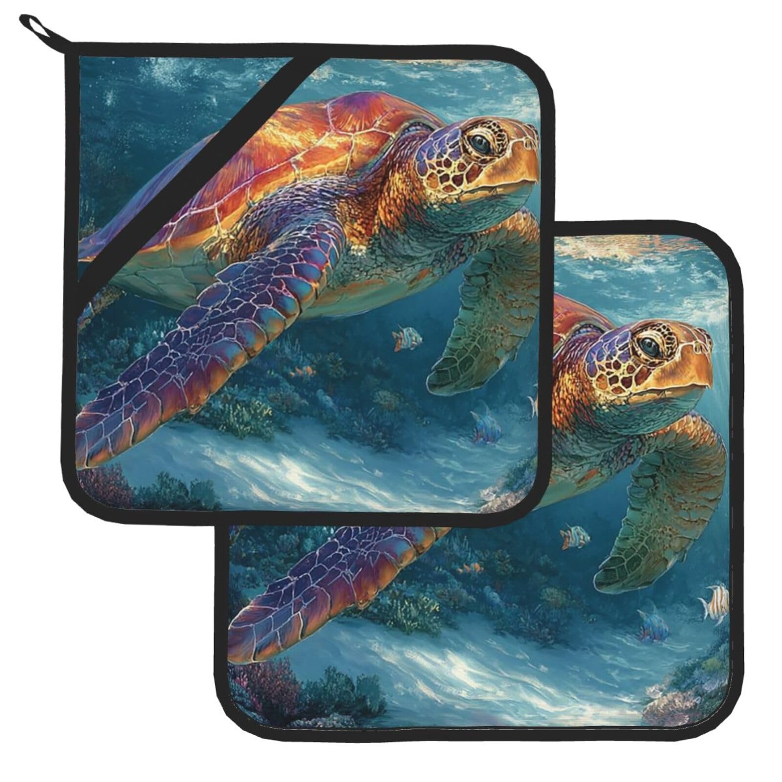 Pot Holder Set of 2 Heat Resistant Kitchen Potholders Sea Turtle print Pot Holders Kitchen Trivets with Hanging Loops Washable Oven Hot Pads for Cooking Baking BBQ