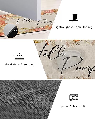 Miniatura 3 de Elegante tapete de baño con diseño de calabazas y flores, antideslizante, de secado rápido y absorbente, de tierra de diatomeas, para fregadero de