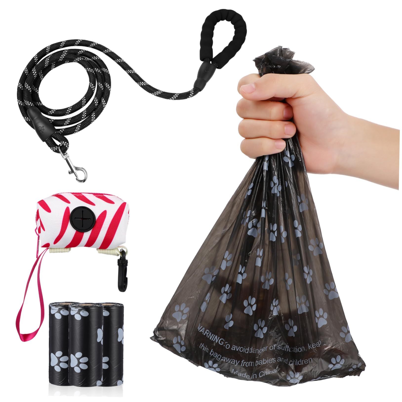 Laisse pour chiens avec poignée confortable et distributeur de sacs pour petits animaux