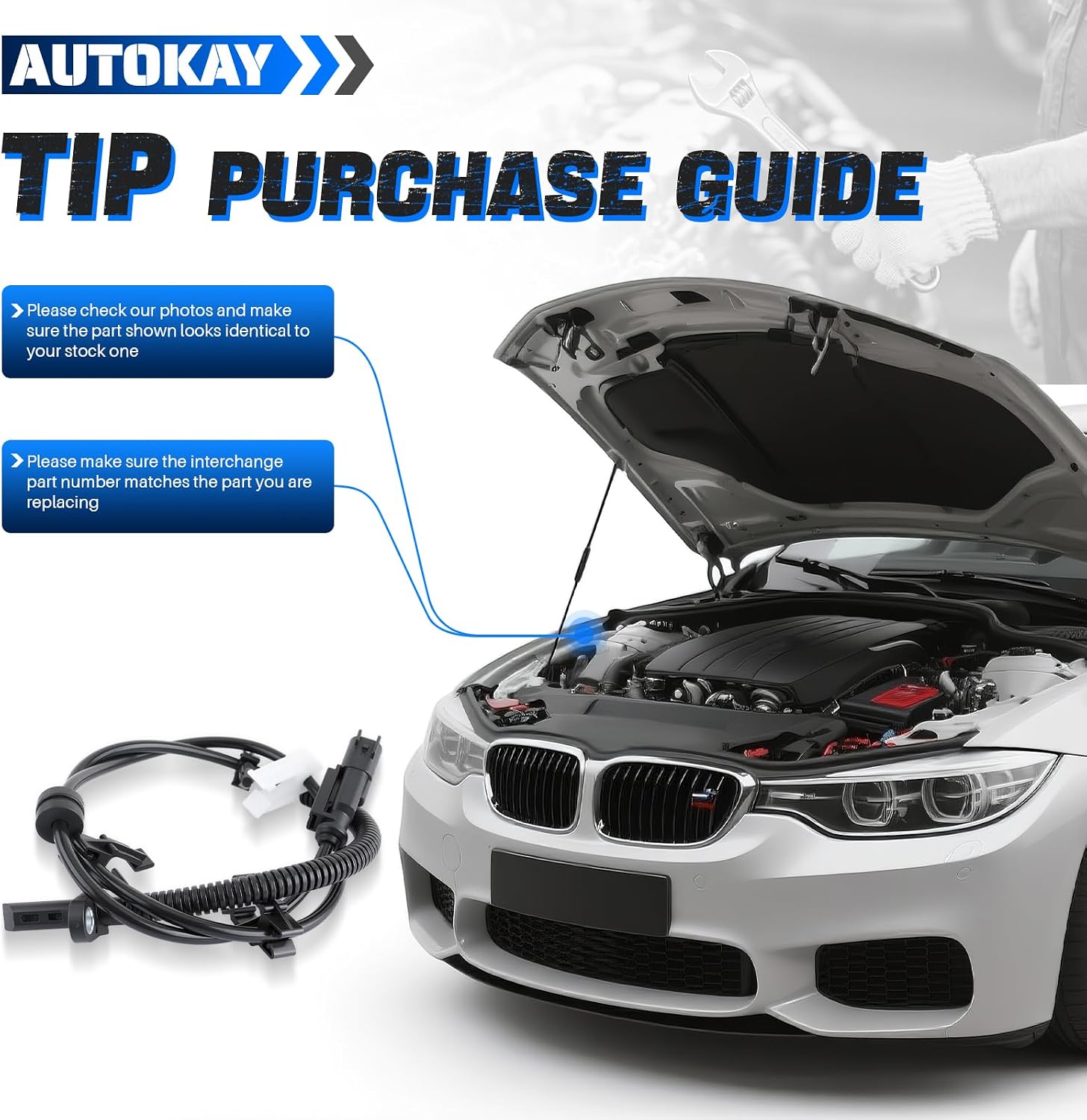 AUTOKAY 2pcs 10391044 Rear&Left&Right ABS Wheel Speed Sensor ABS Sensor Fit for Chevrolet Traverse 2009-2016 for GMC Acadia 2007-2016 for Buick Enclave 2008-2016