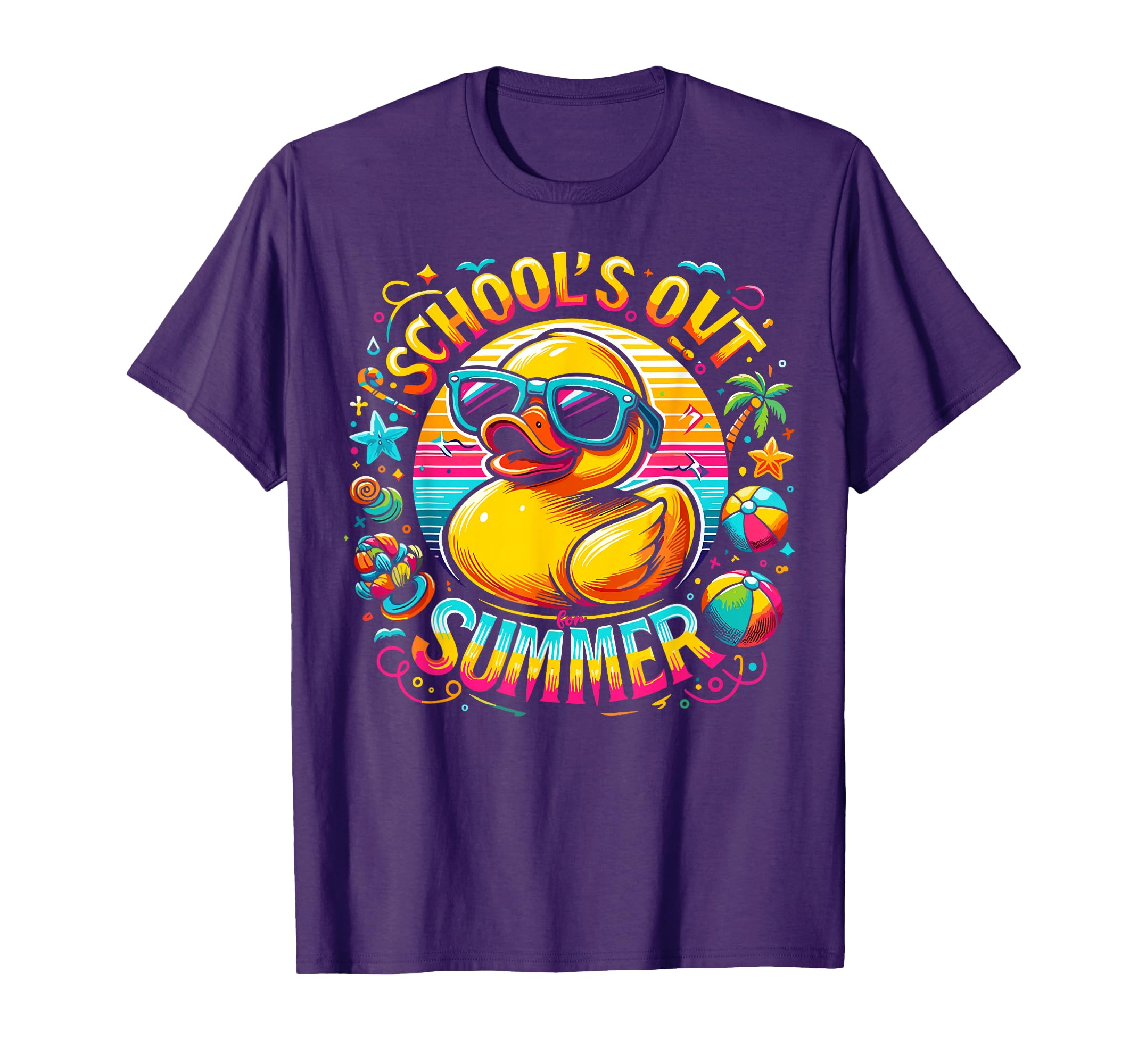 Schools Out For Summer Teacher Girls Boys Kids Yellow Duck T-Shirt