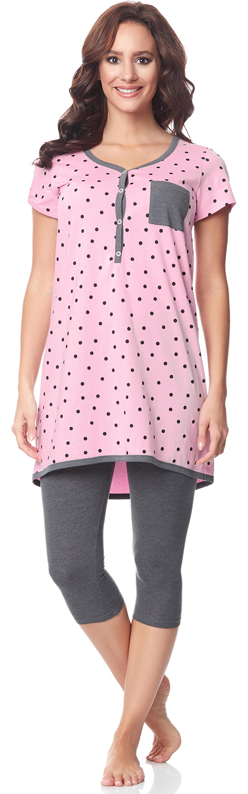 Be Mammy Damen Kurzarm Pyjama mit Stillfunktion BE20-177