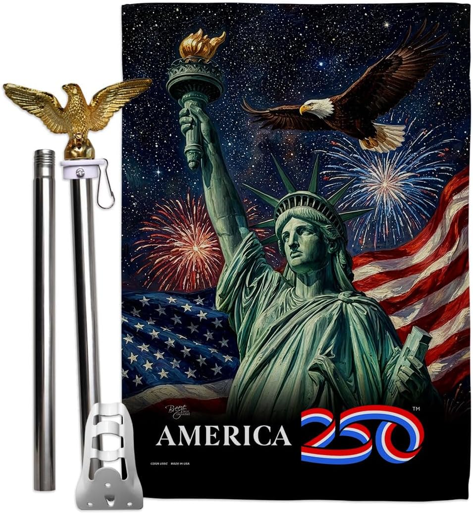 America 250 Flag Statue of Liberty 4th of July Eagle Pole Kit Garden Poster Yard Sign Official Licensed Merchandise Wall Decor Canvas Print Textile Woven Tapestry USA 250th Anniversary Decoration Gift