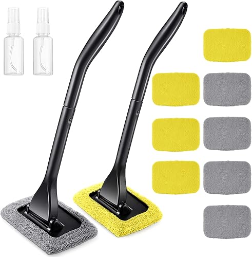 Paquete de 2 herramientas de limpieza de parabrisas, varita de limpieza de parabrisas, limpiador automático de ventanas con mango desmontable, 8