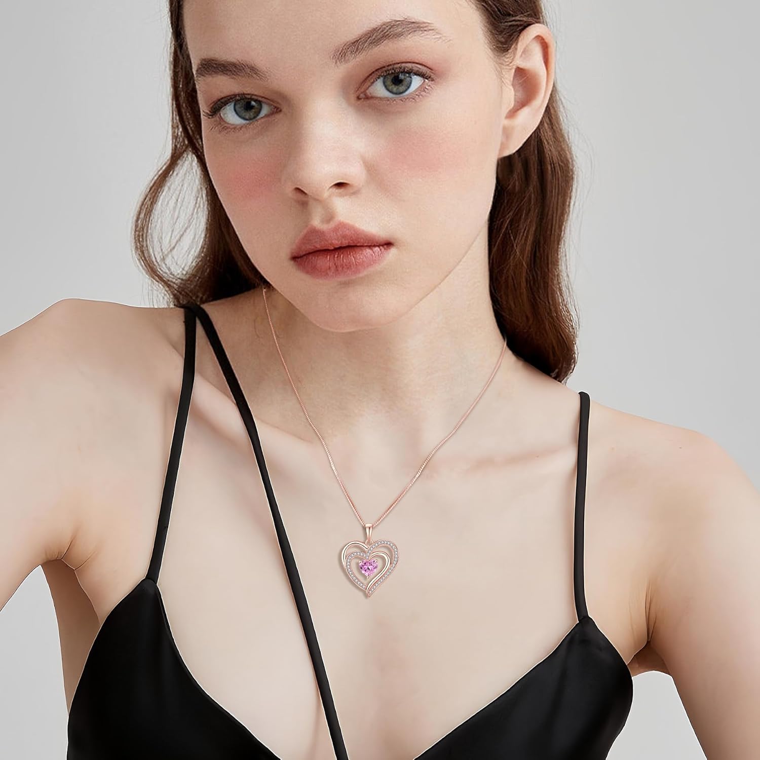 Rose Gold Plated Love Heart Necklace for Women 925 Sterling Silver Birthstone Pendant Necklace Jewelry Gift for Women Her Mom Wife - Image 3