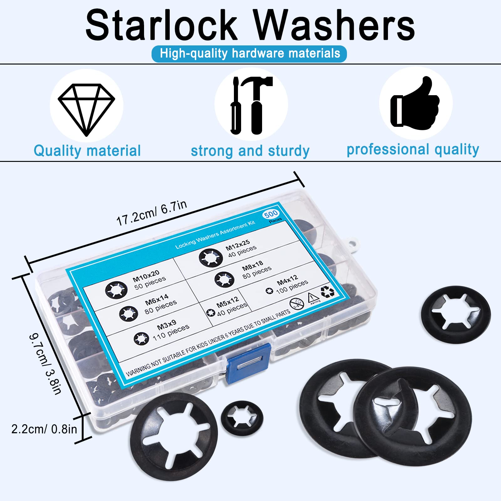 Kit 500 Rondelle Di Sicurezza A Dente Interno - Acciaio Manganese, Misure M3-M12, Per Fai Da Te