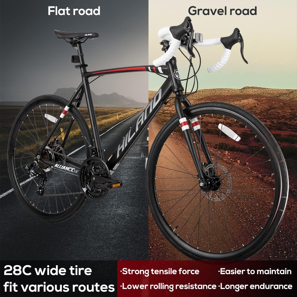 Hiland Aluminum Road Bike, All Shimano Drivetrain 21 speeds, Dual-Disc Brakes, Mutiple Styles with 700C Wheels for Men, Mens Road Bicycle : Sports & Outdoors