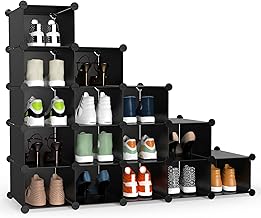 HOMIDEC Shoe Rack, DIY Wardrobe 16 Cube Closet Organizer, Storage Bookshelves Bookcase, Interlocking Shelving Unit, Home Solutions Unit for Clothes Books Toys-Black