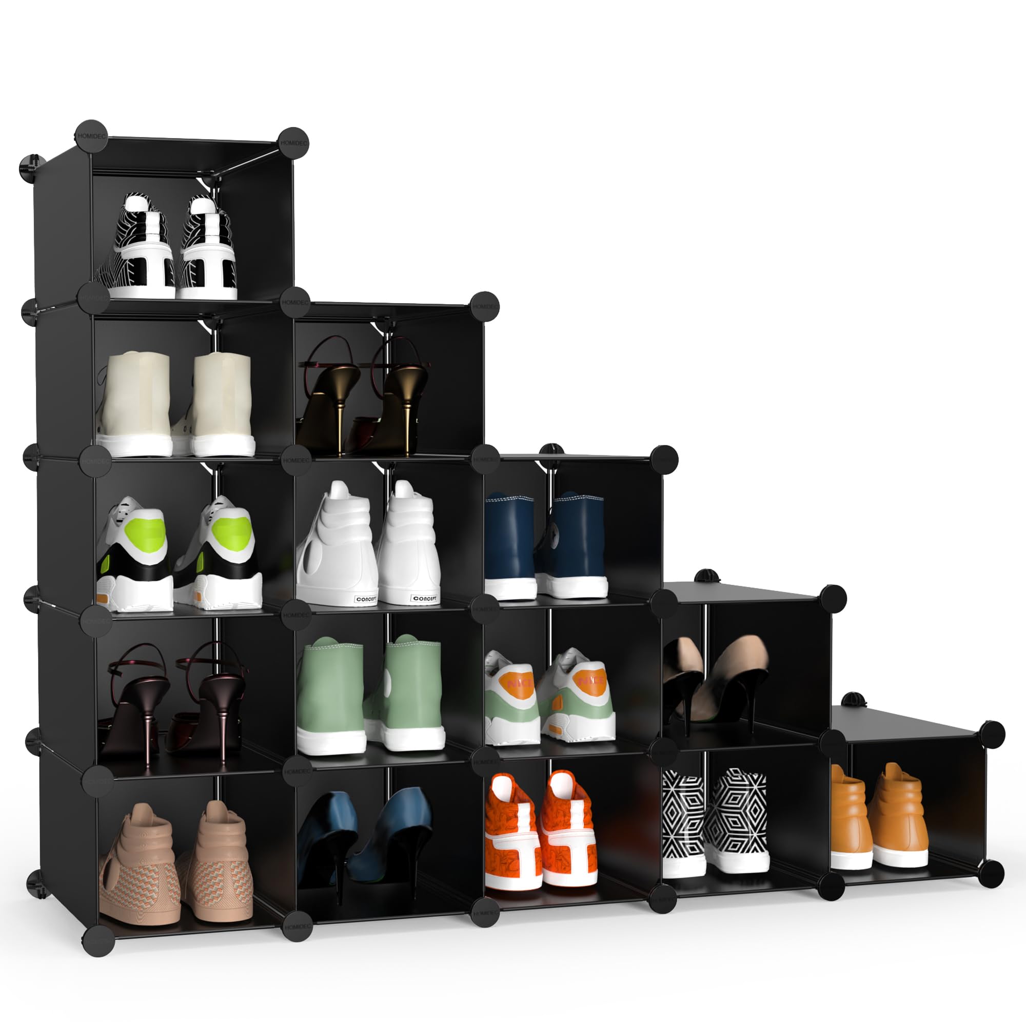Sponsored Ad – HOMIDEC Shoe Rack, DIY Wardrobe 16 Cube Closet Organizer, Storage Bookshelves Bookcase, Interlocking Shelving Unit, Home Solutions Unit for Clothes Books Toys-Black