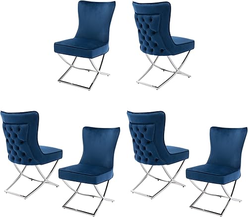 Miniatura 9 de Juego de 2 sillas de comedor de terciopelo, modernas y cómodas sillas de comedor tapizadas con respaldo copetudo y patas de acero inoxidable, color