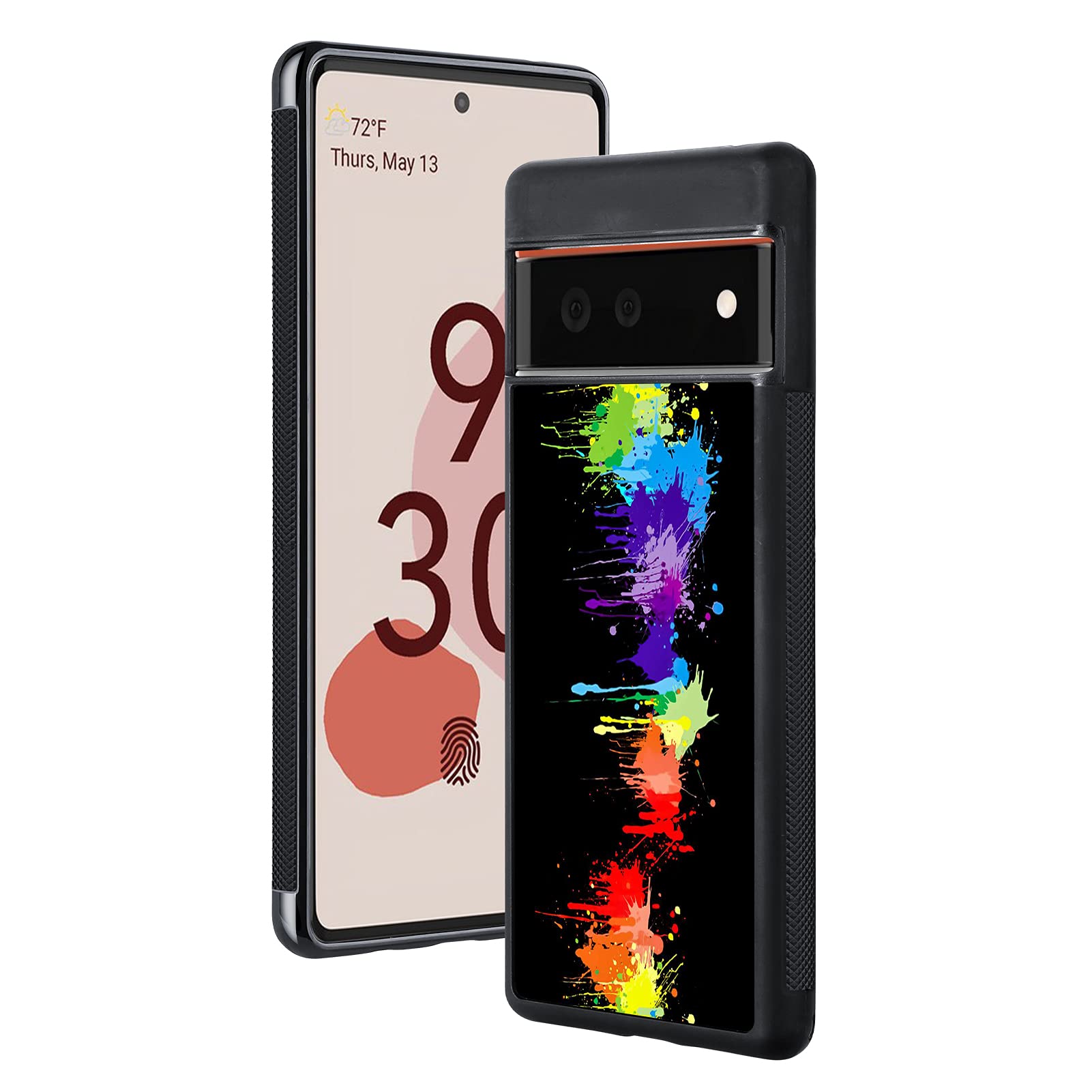 SAKUULO Black Case for Google Pixel 6 Full-Body Shock Absorption Anti-Slip Tire Tread Pixel 6 Cover with Colorful Scrawl Graffiti Pattern Design Wireless Charging Case for Women Girls