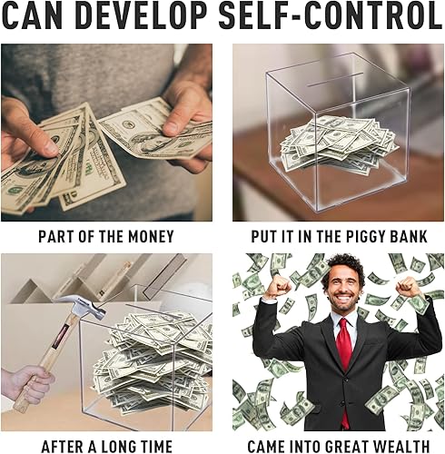 Miniatura 2 de Alcancía transparente de acrílico para dinero, transparente para abrir para ahorrar dinero, tarro de dinero en efectivo (mediano)