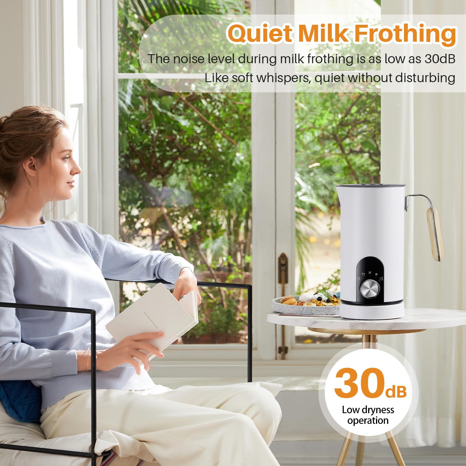 LiveGo Espumador de leche eléctrico 5 en 1, espumador automático de leche de 350 ml, vaporizador de leche dividido, funcionamiento silencioso, calentador y calentador de leche caliente y fría (blanco)