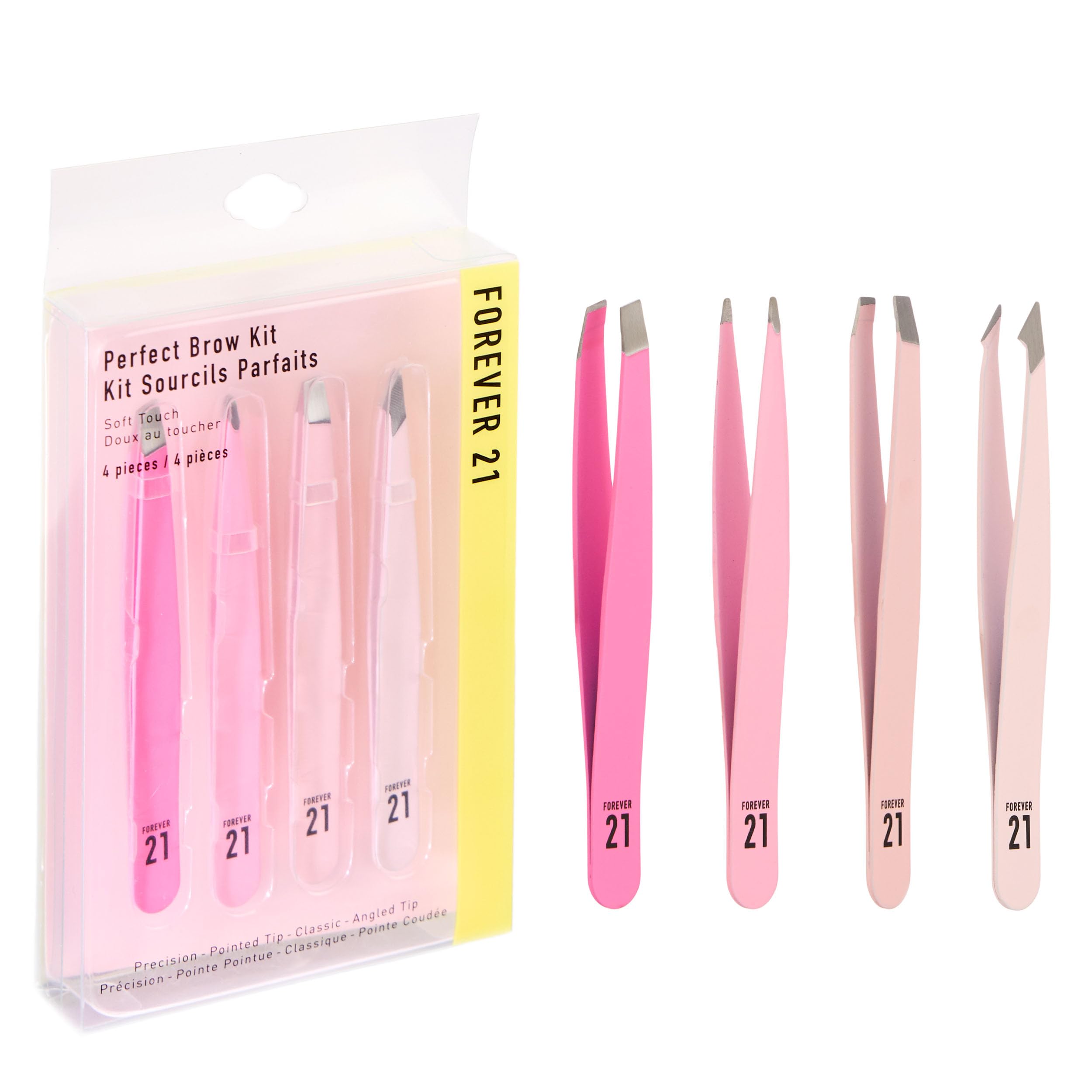 Forever 21 Perfect Brow Kit – 4 Pinzette Morbide Al Tatto, Pinzette Per Depilazione Da Donna, Set Di Pinzette Angolate E Appuntite, Pinzette Di Precisione Per Peli Incarniti Fini E Toelettatura-image