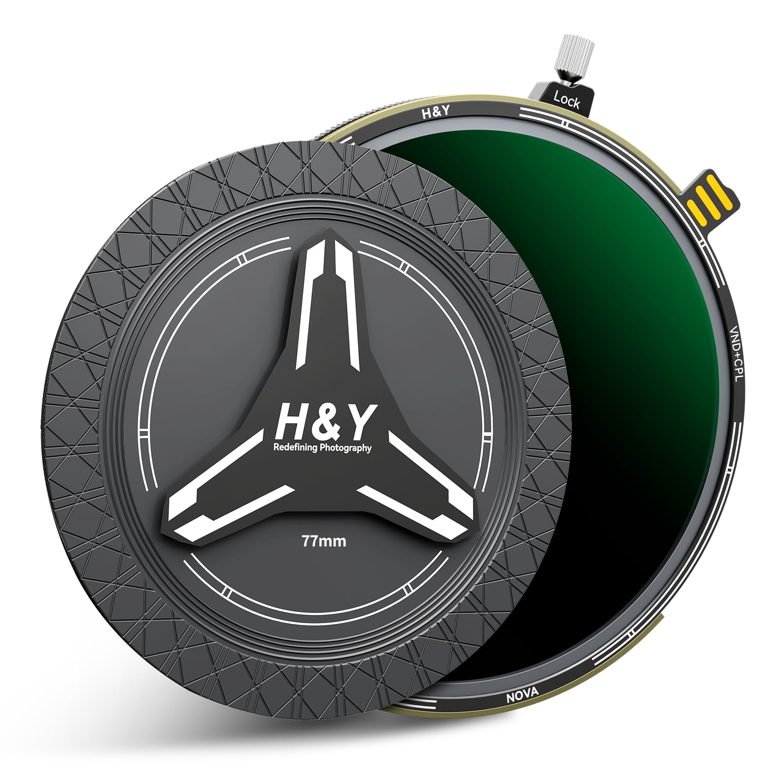 H&Y Nova Filtr magnetyczny ND3-32 o zmiennej gęstości z filtrem CPL 77 mm 2 w 1 (1,5-5 stopni) i filtrem polaryzacyjnym kołowym. Szkło optyczne HD German, wielowarstwowa powłoka nano, NVD-77