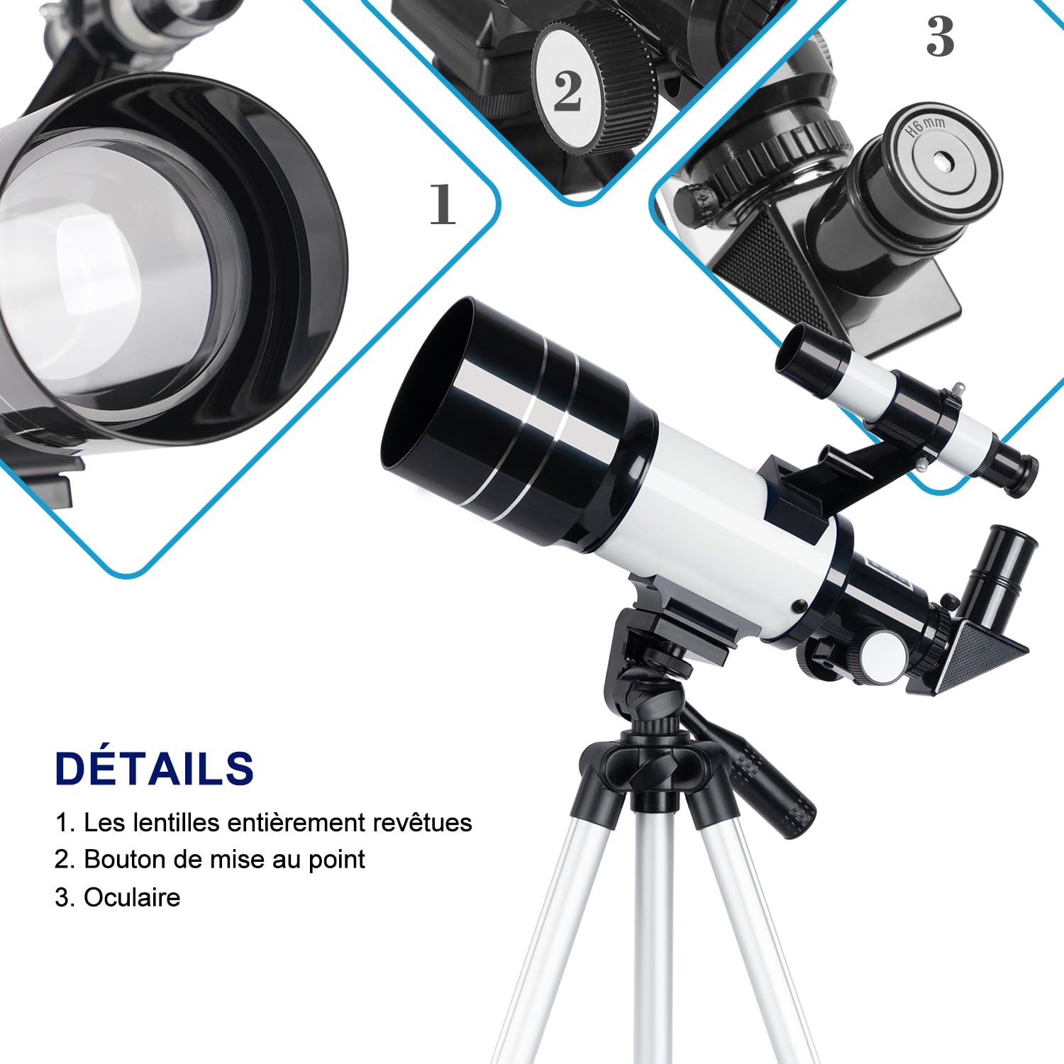 ESAKO Télescope pour Enfants & Débutants, 70 mm Télescopes réfracteurs Astronomiques avec 3 Oculaires, Adaptateur de téléphone, Filtre Lunaire