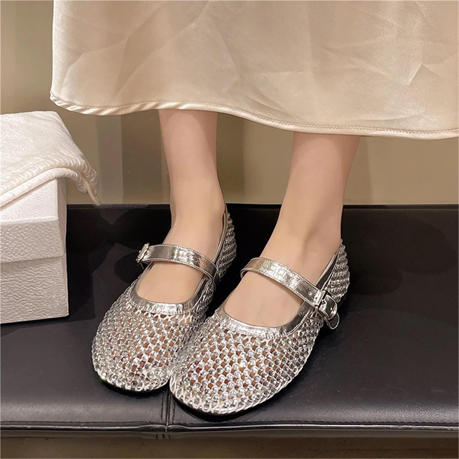 Ballerine a Rete con Strass di Cristallo, Scarpe da Donna Rivetti e, Estate, Taglia Comoda 40 per Donna