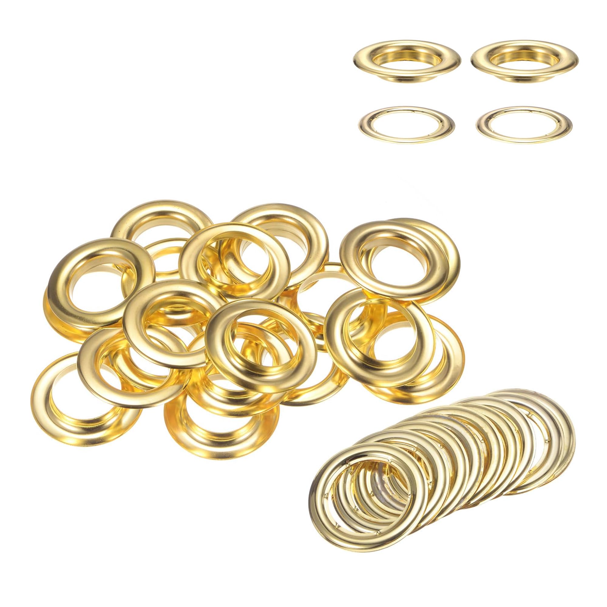 WedDecor Occhielli in ottone dorato da 40 mm con rondelle per abbigliamento e artigianato in pelle, rondelle per banner in vinile e tela per progetti fai da te, 100 pezzi