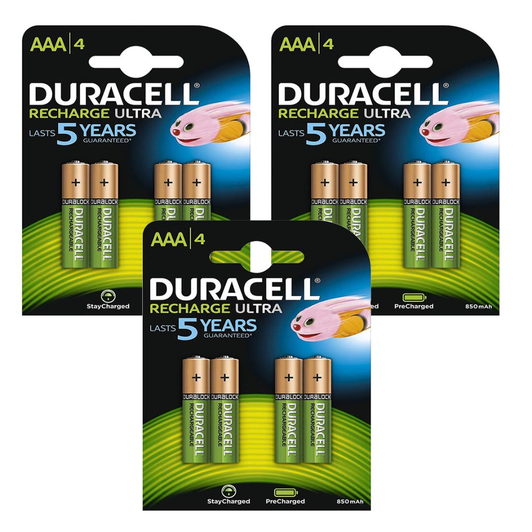 Lot de 12 piles rechargeables AAA Duracell Restant chargées Pré chargées Prêtes à l'utilisation, NiMH, 850 mAh 1,2 V