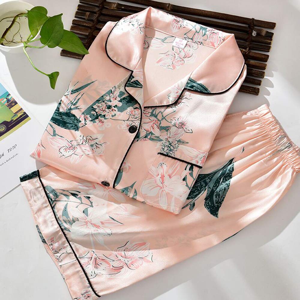 Amazon Co Jp レディース2ピース半袖パジャマセット セクシーなシルクサテンのパジャマスーツ 春夏のホームサービススーツ ボタンシルク半袖トップスとショーツ ホーム キッチン