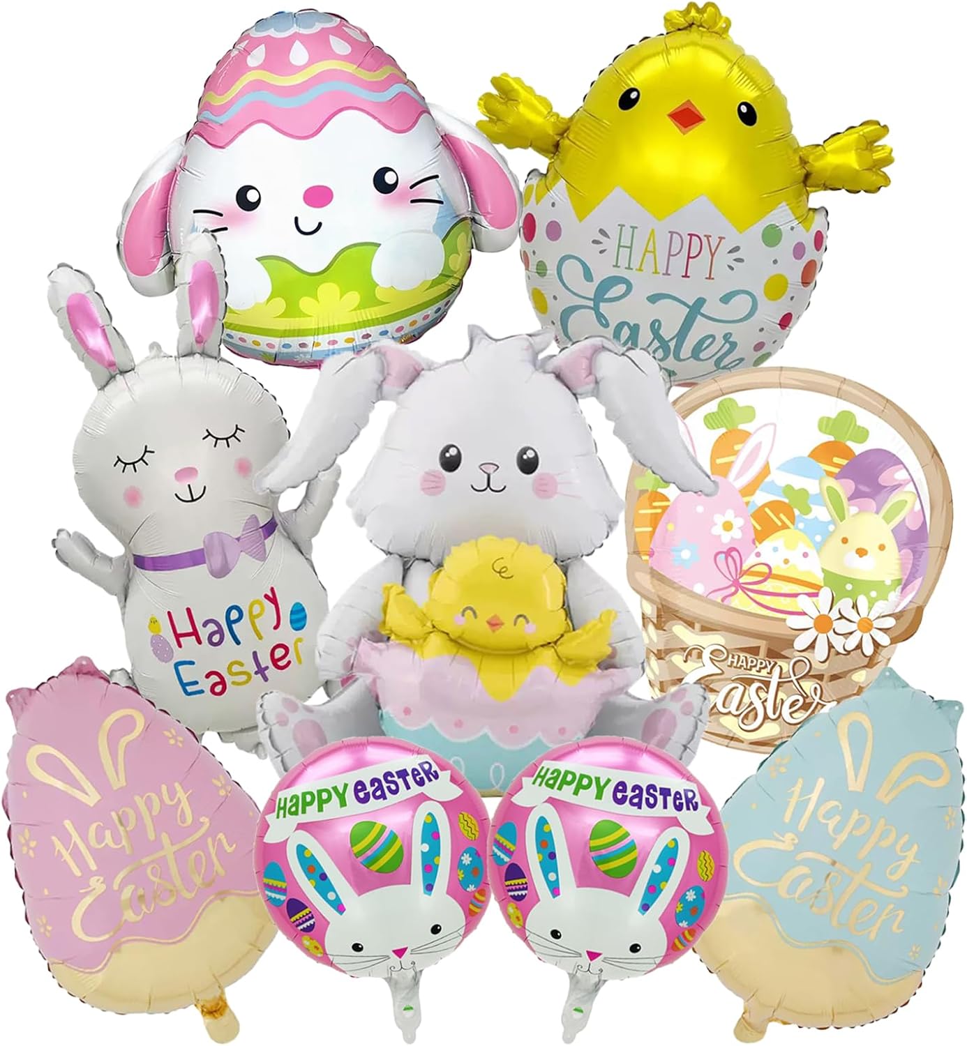 9 Pcs Easter Foil Balloons 37 Inch Bunny Balloon Easter Egg Chick Happy Easter Mylar Balloons Party Decorations