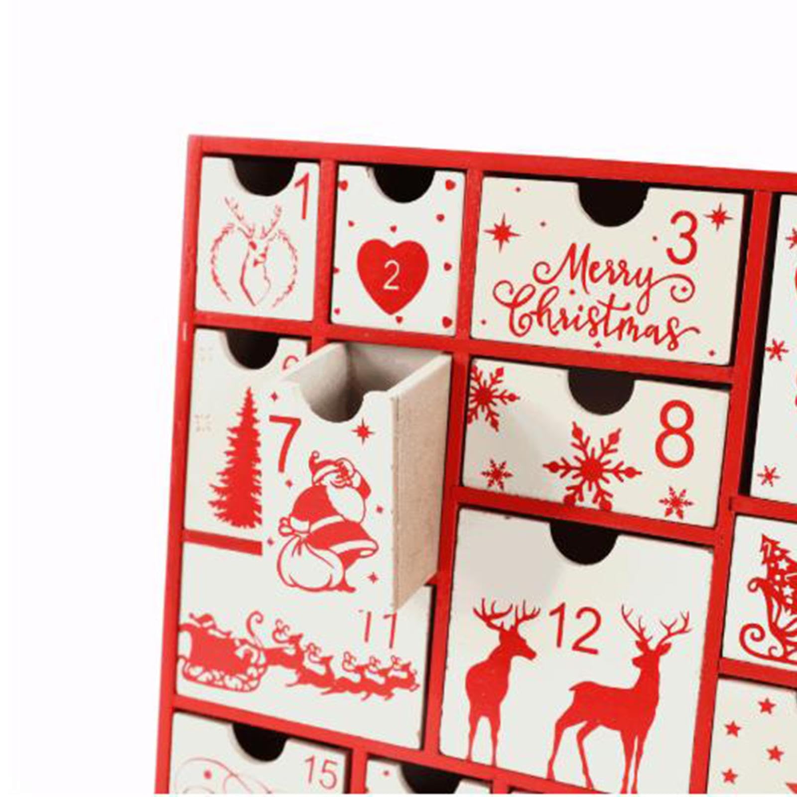 MERIGLARE Calendario de Adviento Caja Navidad Madera Vacía para Rellenar Sorpresas Decoración Tradicional Navideña Adecuado para Regalo Celebración en Casa, Rojo, Individual