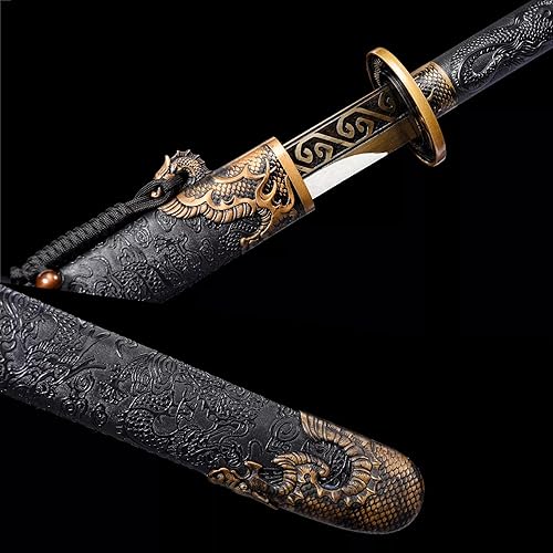 Miniatura 8 de HERO SWORD Espada ancha de dragón dorado, espada china de acero al manganeso afilado, Tang Heng Dao, hoja de espiga completa, espada samurai,