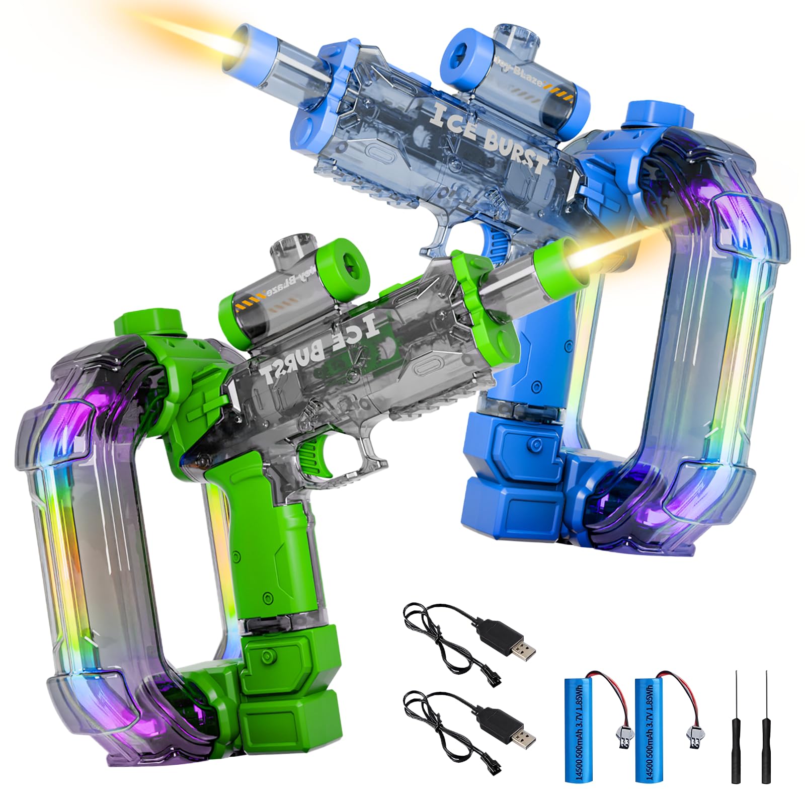 Electric Water Gun for Adults Kids,Automatic Water Pistol Blaster with Sound and Led Light,Leak-Proof Rechargeable Watergun,Long Range Water Sprayer Squirt Guns,Summer Pool Beach Party Toys (2PCS-A2)