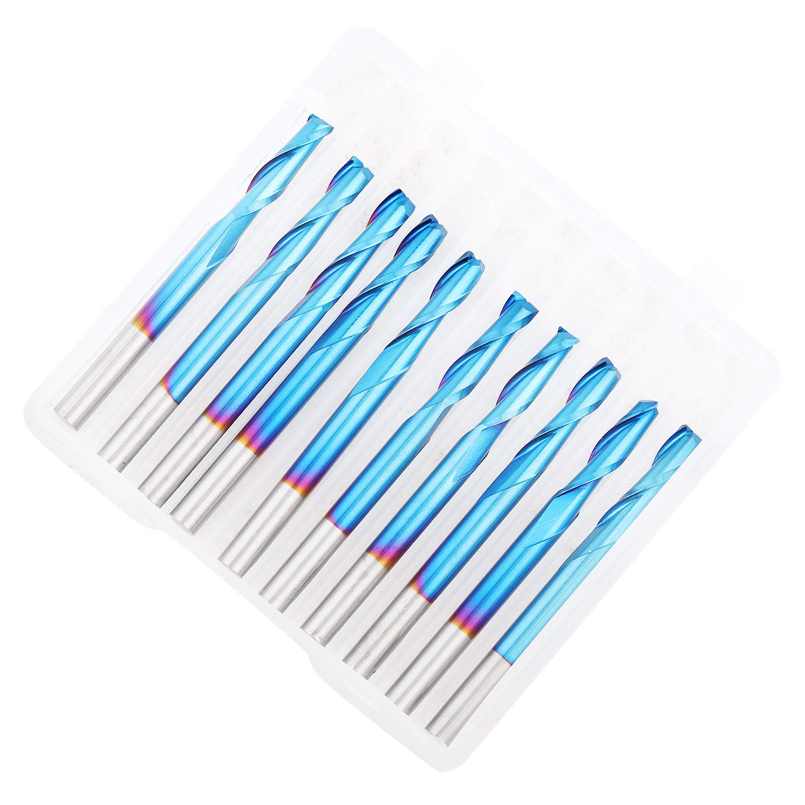 2 - Zestaw młyna końcowego nosa fletu | 10pcs Nano Blue powlekany frezarka do drewna/plastiku/akrylu | Shank 3,175 mm, 12 mm średnica cięcia | Bity grawerowania stali