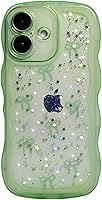 Vista 34 de Qokey para iPhone 14 Plus Funda de 6.7" con diseño de borde ondulado rizado, transparente, con purpurina, brillo, estrellas, brillante, lindo