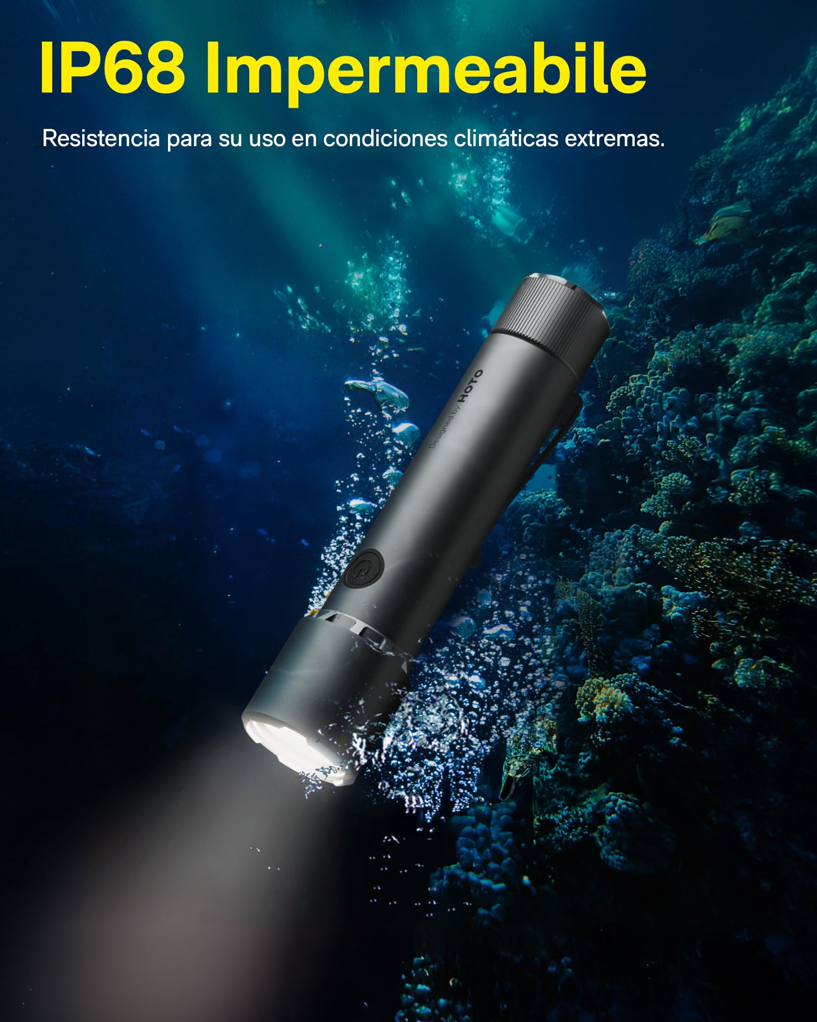HOTO Linterna Táctica, Linterna Led Recargable de 2300 Lúmenes Altos | Haz Largo de 300 Metros, IP68 Impermeable, Linterna Recargable con Modo Táctico para Supervivencia, Emergencias