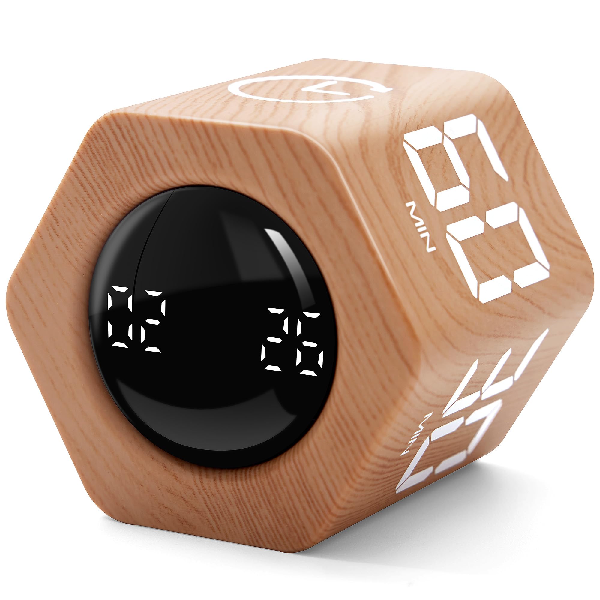 Exlliy Pomodoro Timer 1,5,10,30,60 Minutes Preset, Desk Productivity Cube with/Gravity Sensor/Mute for ADHD, Work, Study, Kitchen, Back to School (1, Wood Grain)