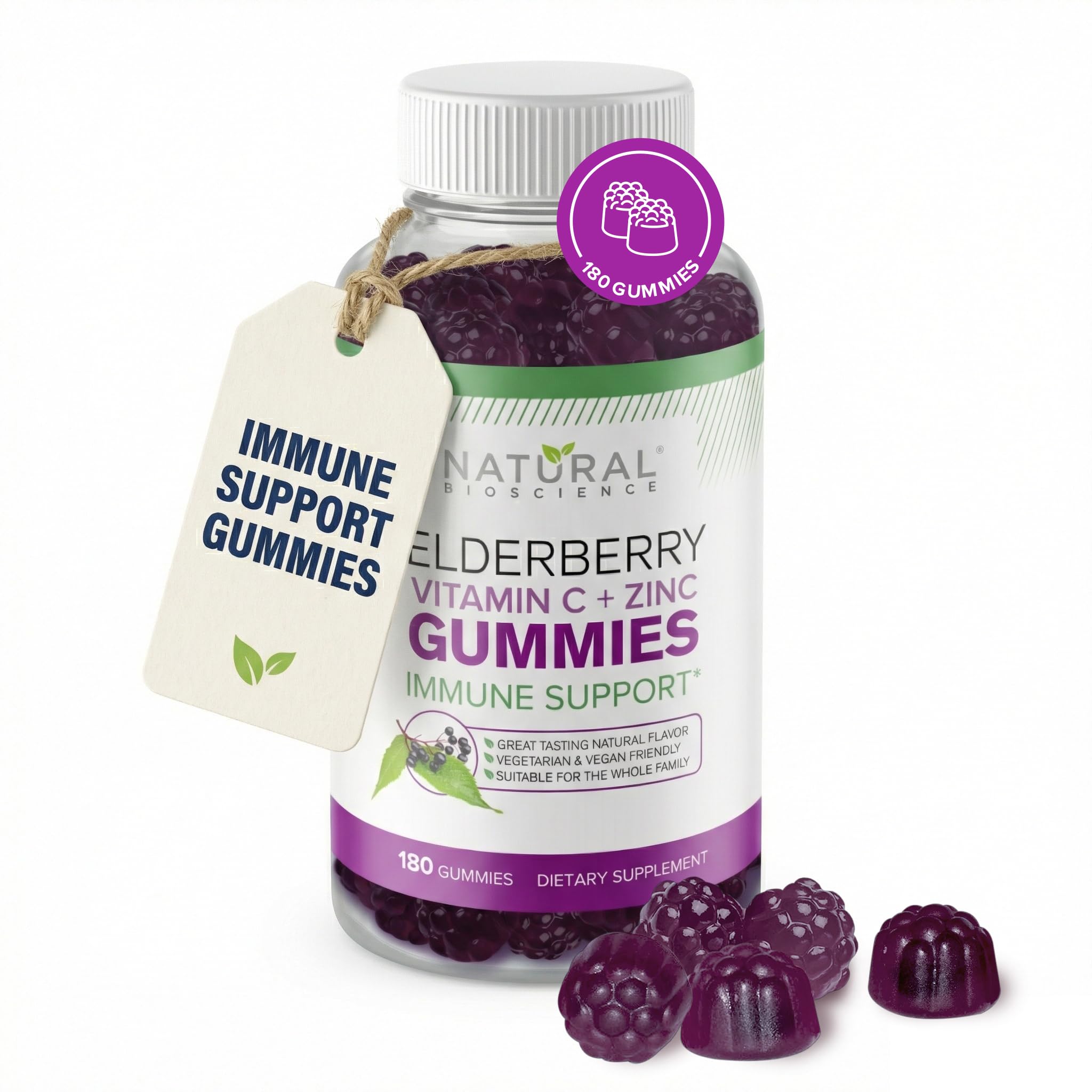 - Sambucus Elderberry Gummies with Vitamin C & Zinc, Immune Support for Adults & Kids, Daily Antioxidant & Wellness Boost, 180 Vegan, Gluten-Free, Chewable Elderberry Gummies