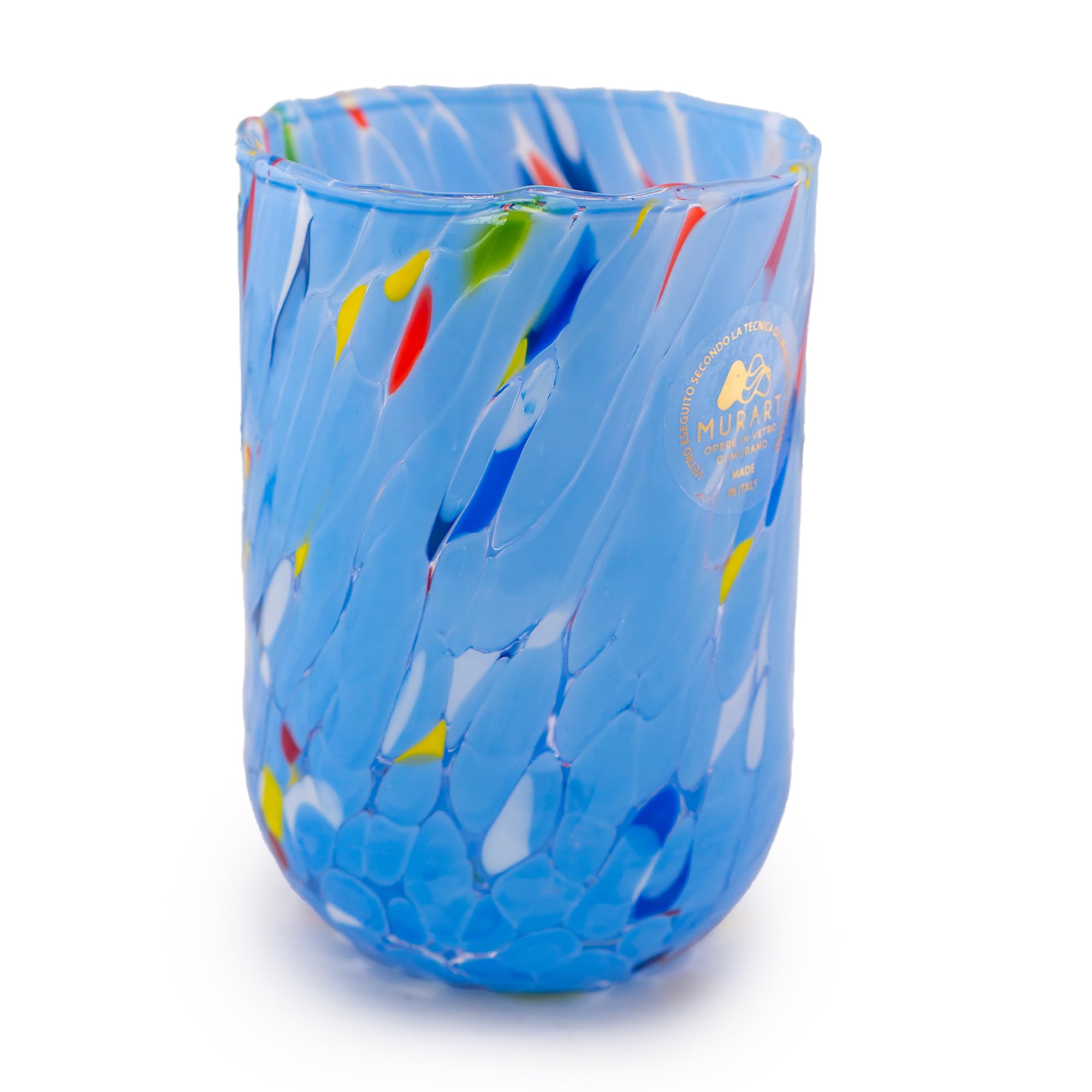 MurArt Juego de 6 vasos de agua bígaro de 400 ml de cristal soplado a mano de elaboración artesanal, colección Eleganza, fabricado en Italia