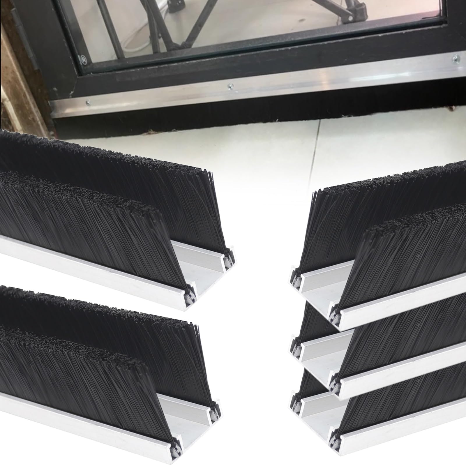 Aluminum Alloy Base Nylon Brush， Alloy Door Bottom Brush Sweep Seal 10-300mm Height 1 2 5 Pcs(5 Pcs,Brush height 70MM)