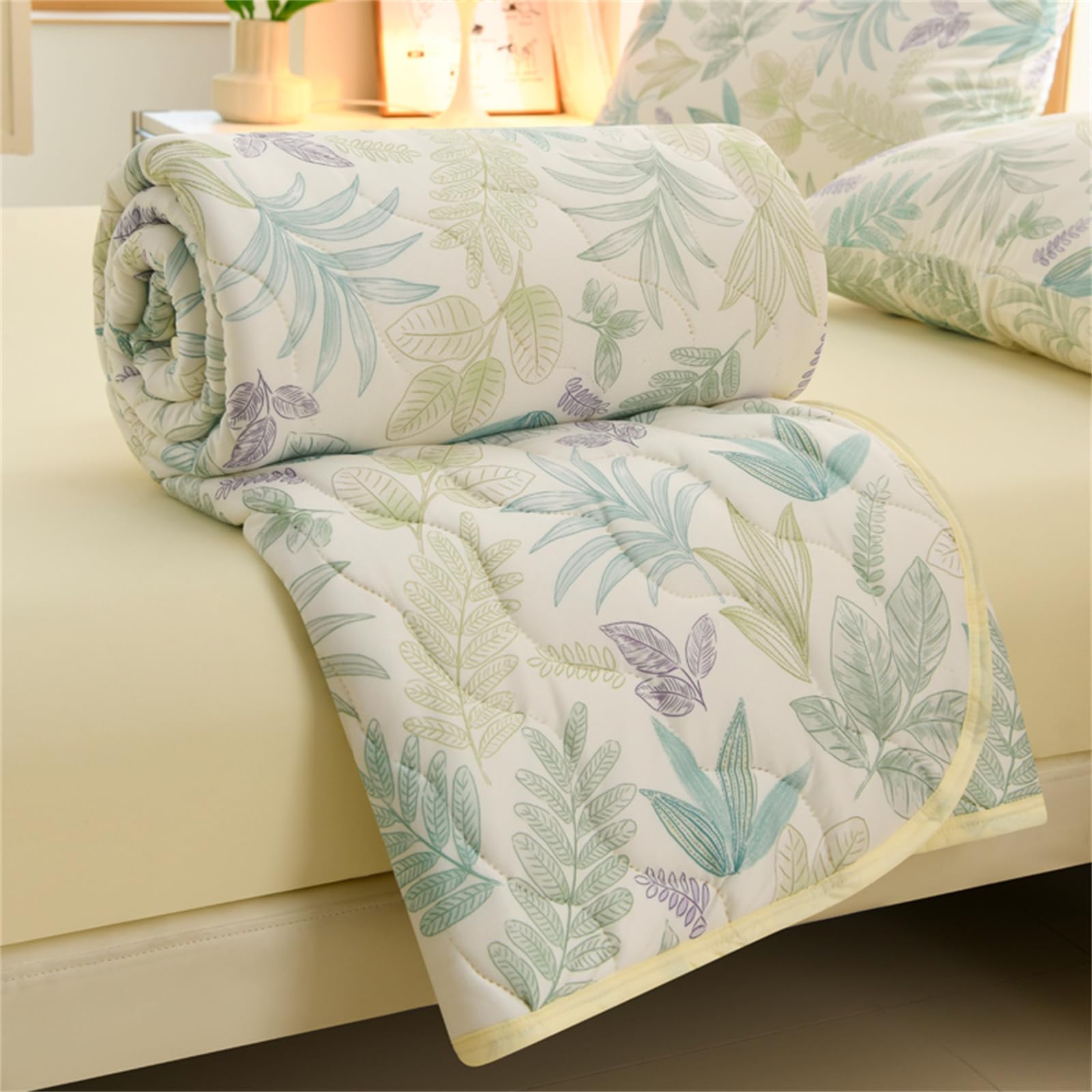 Akuops Plant Leaves Coverless Duvet 4.5 Tog For Single Double King Size, Summer Duvet No Cover Cosy And Lightweight Quilt Breathable Bedspreads Quilted Throw For Beds (,180 * 200Cm)