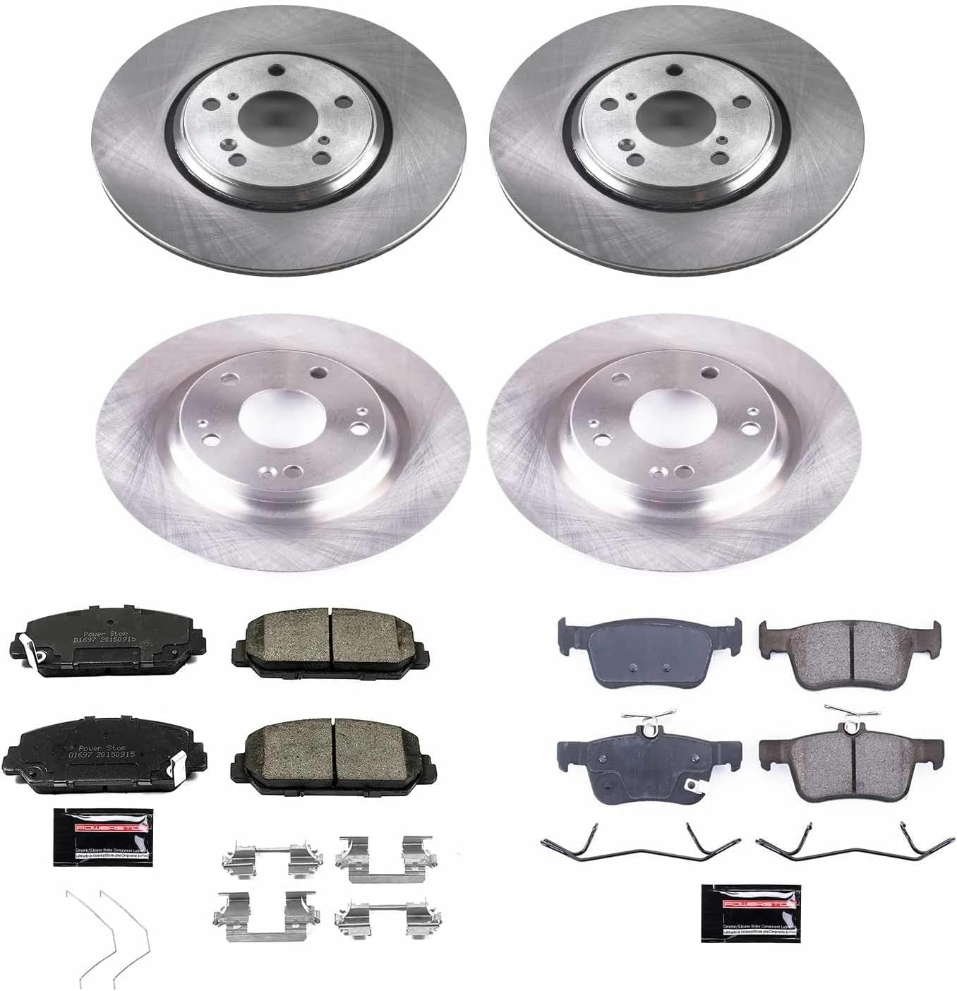 PowerStop Front and Rear Brake Kit for Honda Civic 2017-20 - Z17 Ceramic Brake Pads & Disc Rotors Replacement, KOE7935