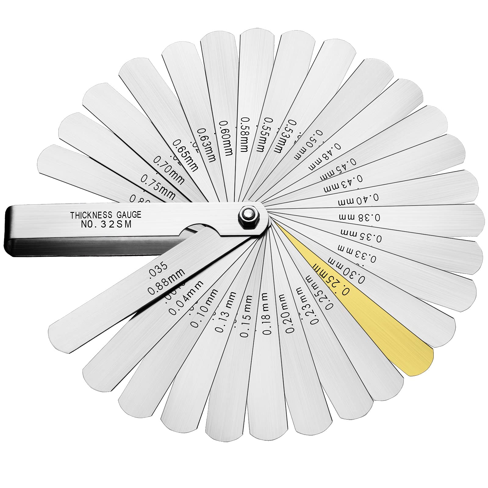Spurtar Feeler Gauges Stainless Steel 32 Blades 0.04-0.88 mm (0.0015-0.035 Inch) Feeler Gauge Metric/Imperial for Measuring Gap Width Thickness for Guitar, Spark Plug, Valve, Piston Measure