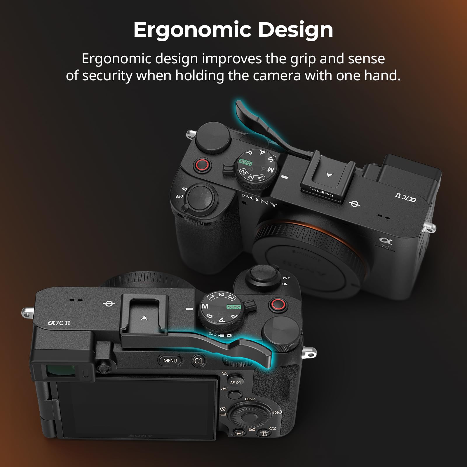 SMALLRIG A7CII / A7CR / A7C Thumb Grip per Sony Alpha 7C II/Alpha 7CR / Alpha 7C, Design Ergonomico, Cold Shoe Integrato, per Luce, Microfono, Peso di Soli 8 g (Nero) - 4820