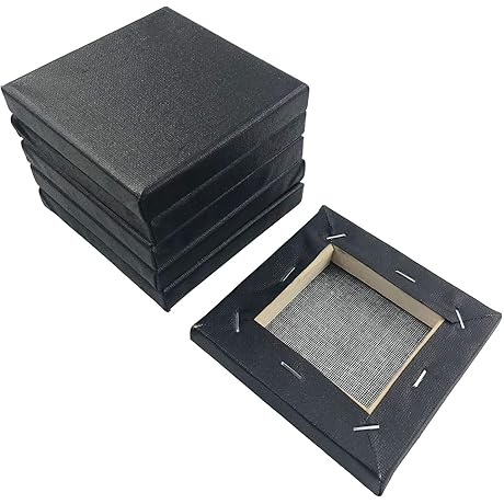 Black Mini Stretched Canvas 4x4 Inch (1 Pack of 6 Mini Canvases)...