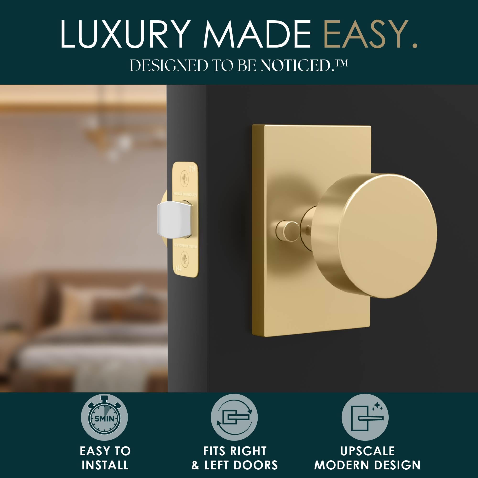 Gold Privacy Door Knobs with Lock - Mega Handles -3