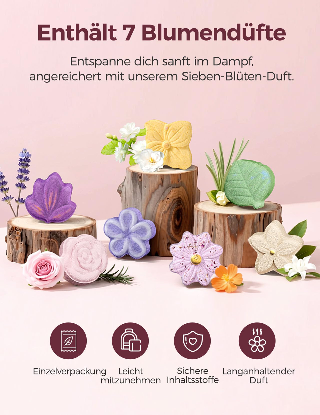 Momcozy Shower Steamer 14er-Pack mit 7 floralen Duschbomben Frauen, Duschtabletten Wellness-Entspannung für zu Hause, ideale Geschenkidee, Weihnachtsgeschenke für Mama