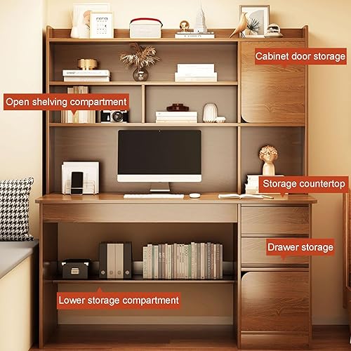 Miniatura 8 de Escritorio moderno de oficina en casa con estante de almacenamiento, mesa de escritorio, escritorio de estudio, estación de trabajo con gabinete y