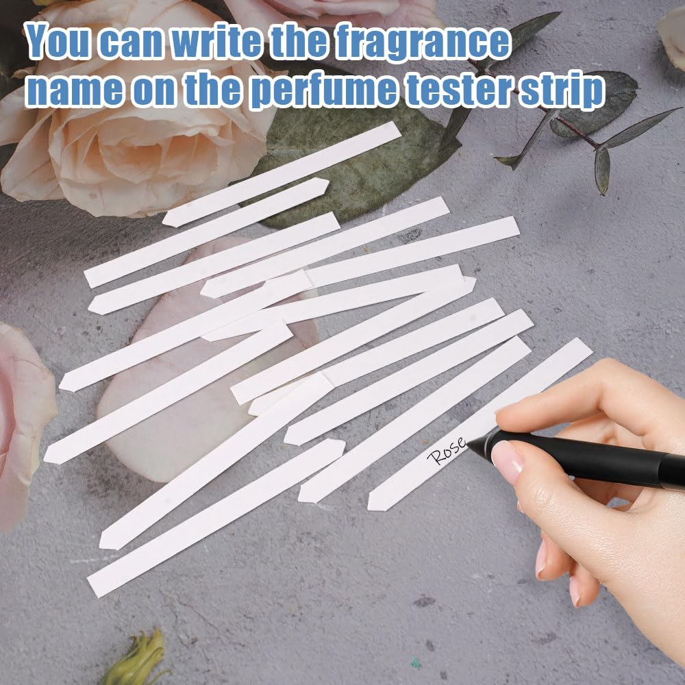 500 Piezas Tiras de Prueba de Perfume, 82 x 7 mm Papel de Prueba de Fragancia, Blanco Tiras Probadoras de Perfume, para Fragancias, Aceites Esenciales, Aromaterapia, DIY y Análisis Profesional