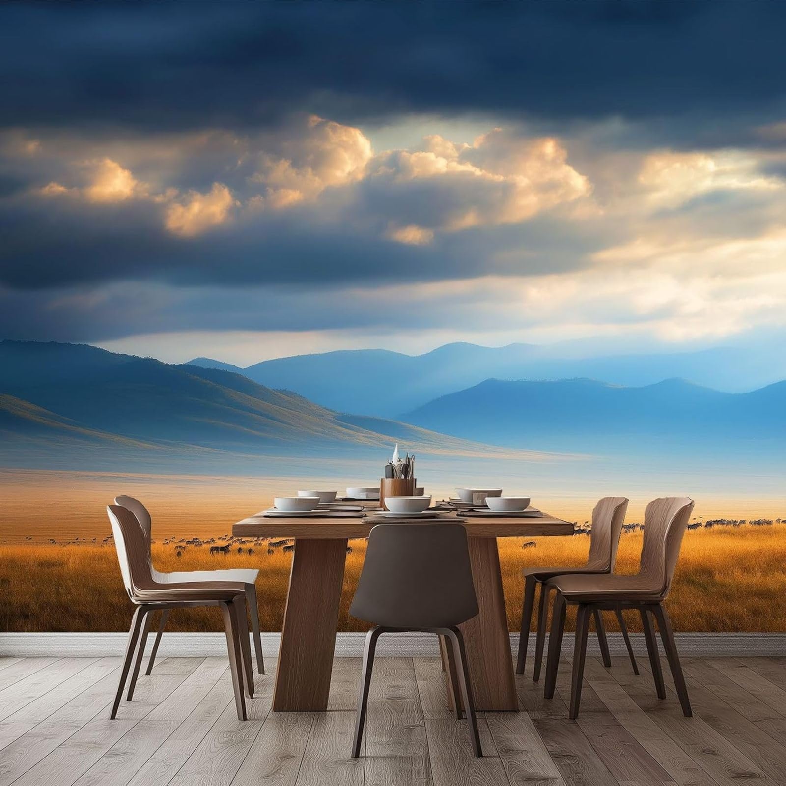 hgjdjhnf Photo Wallpaper Natural Landscape Mountains Grassland Modern wall Mural Living Room Bedroom Wall Art, Blue, 430cm x 300cm